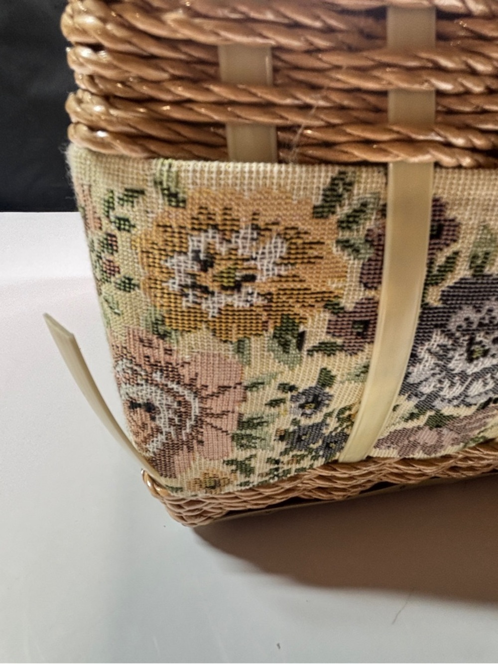 Vtg Sewing box Azar Tapestry fabric cushion covered 2 Handle W/contents Read - Picture 6 of 16
